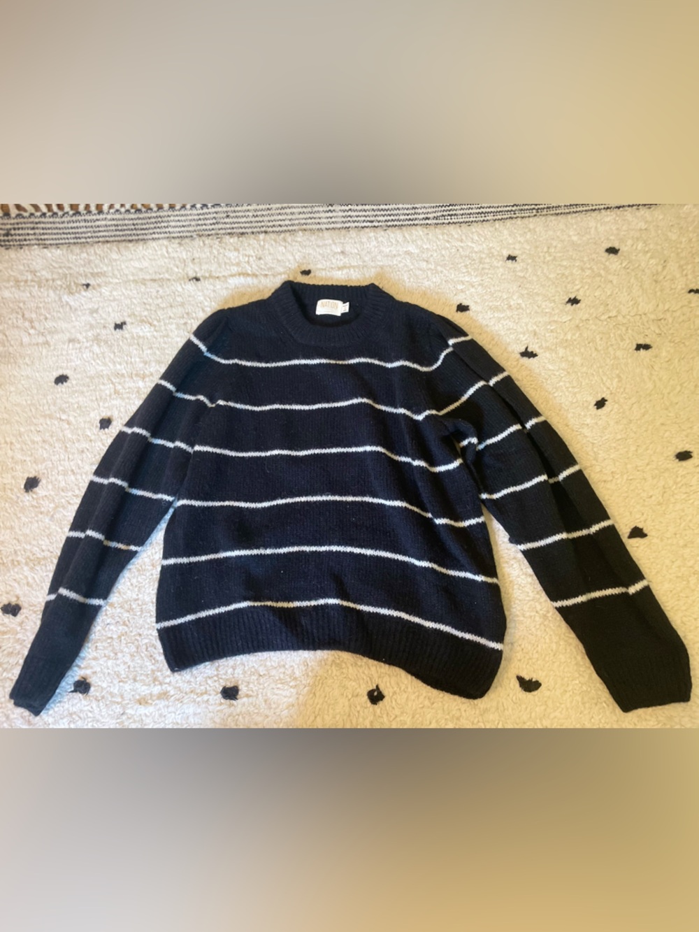 Nation Black Knit Sweater with White Stripes